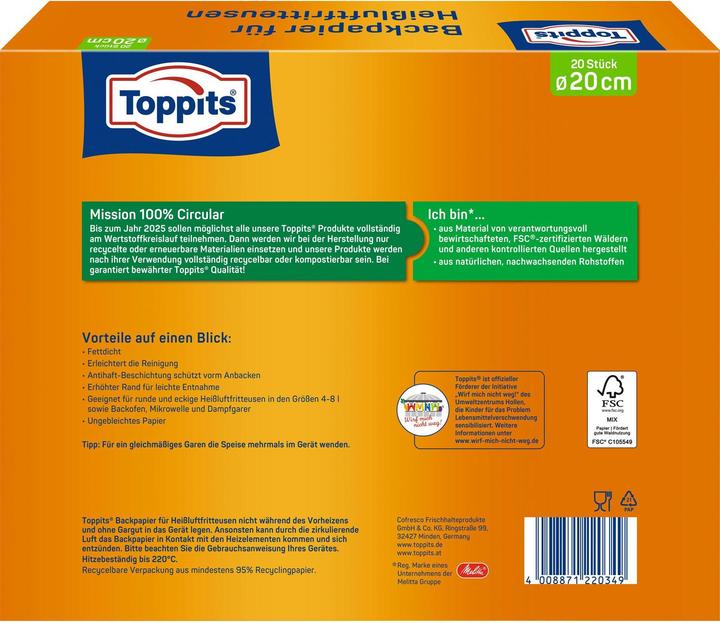 Productafbeelding Toppits TOP Bakpapier voor heteluchtfrituren (20 x 20 cm)