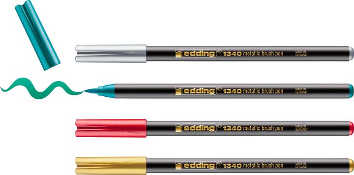 Actual product image Edding Felt-tip pen Brushpen Set of 4 (Gold, Silver, metallic-red, Metallic green, 4 x)
