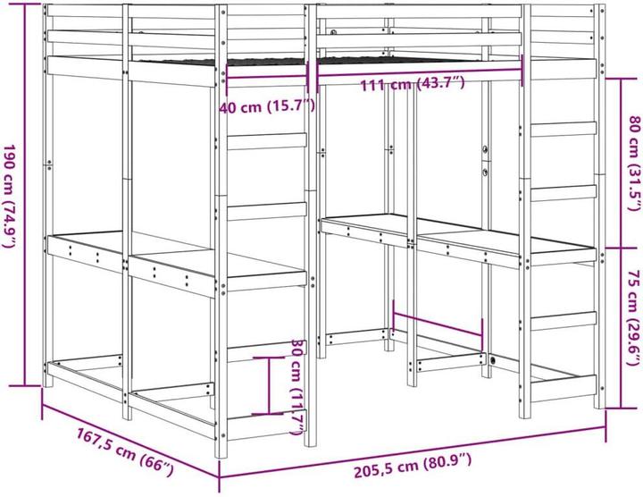 Actual product image VidaXL Loft bed with desk & ladder (160 x 200 cm)