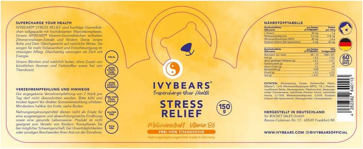 Nutritional values and ingredients IVYBears Stress Relief (60 Piece, Gummies, 150 g)