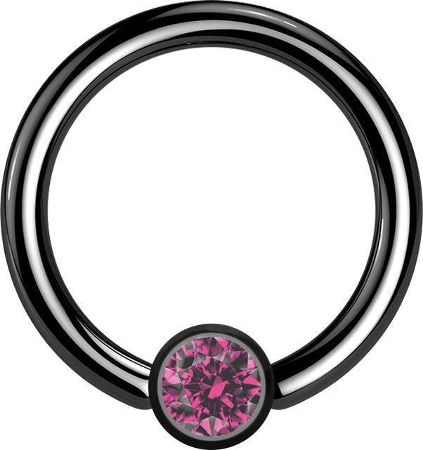Star Piercing Micro Closure Ring schwarz Zylinder Kristall pink (ohne Messing, Chirurgenstahl 316L)