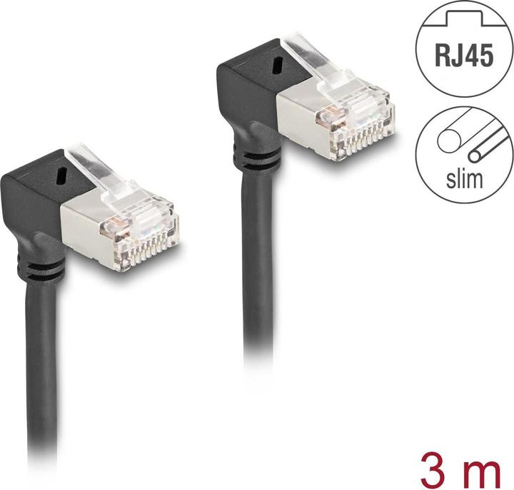 Actual product image Delock RJ45 network cable Cat.6A S/FTP Slim 90° bottom / bottom (S/FTP, CAT6a, 3.30 m)