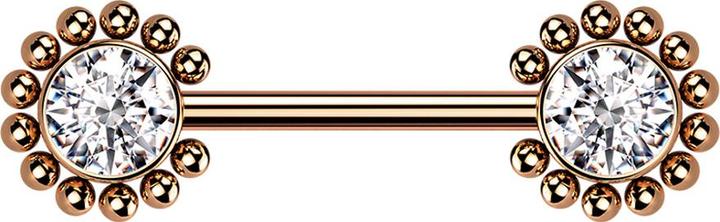 Star Piercing Threadless Barbell rosegold Sonne Kugeln mit Kristall silber (Chirurgenstahl 316L)