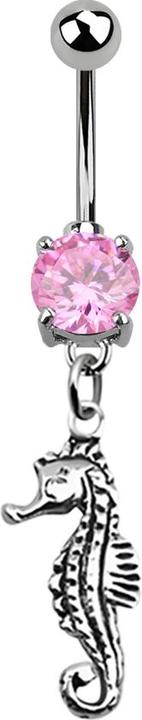 Star Piercing Banane silber mit Anhänger Seepferdchen pink (925 Sterlingsilber, Chirurgenstahl 316L, ohne Messing)