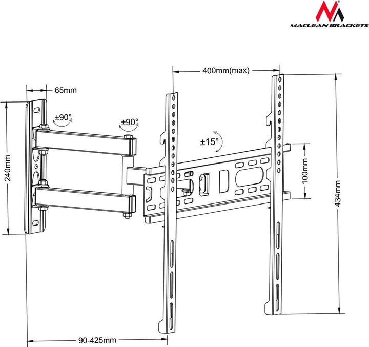 Produktbild Maclean MC-761 - VESA Monitor-/TV-Halter, 26-55", schwarz, 30 kg (Wand, 55", 30 kg)