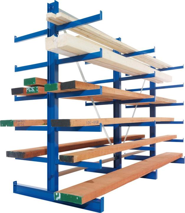 Produktbild META Regalbau Kragarmregal L Grundfeld B1000xT2x600xH2500 mm doppelseitig RAL 5010 2x4 Arme Tr