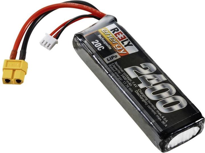 Image du produit Reely Modèle de fabrication bloc-batterie (LiPo) 7,4 V 2400 mAh Nombre d'éléments : 2 20 C Softcase XT60 (7.40 V, 2400 mAh)