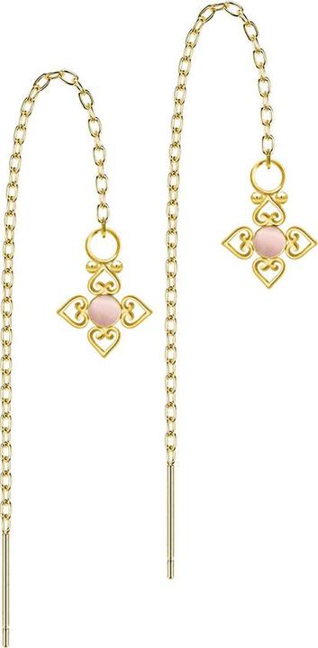 Star Piercing Ohrstecker vergoldet freifallende Kette pinker Katzenauge Stein vier filigrane Herzen (Chirurgenstahl 316L, Mineralisch, ohne Messing)