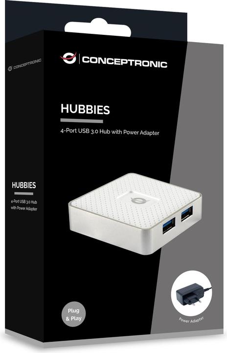 Productafbeelding Conceptronic USB-hub 4-poorts 3.0 ->4x3.0 w.voeding ws (USB-C, 4 Havens)
