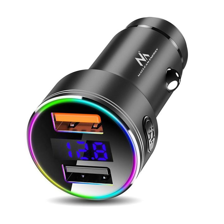 Immagine prodotto Maclean MCE375 caricatore da auto doppio con display Presa accendisigari Voltmetro in alluminio USB 1 x QC