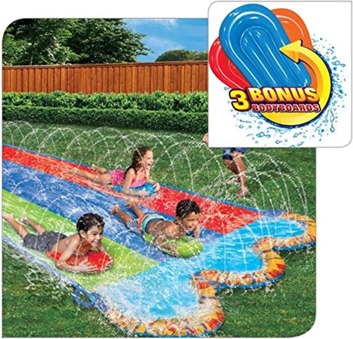 Banzai Giostra acquatica Speed Triple con sprinkler e 3 bodyboard (4.90 m)