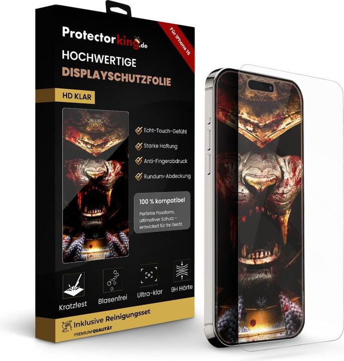Produktbild Protectorking 1x echtes Tempered 9H Panzerhartglas 3D KLAR (1 Stück, Apple iPhone 15)