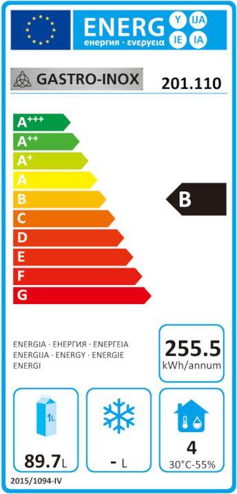 Label énergétique Gastro Inox Réfrigérateur en acier inoxydable (200 l)