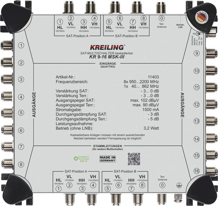 Produktbild Kreiling Multischalter kaskadierbar 8+1 Ein., 16 Teil. KR 9-16 MSK-III (Multischalter)
