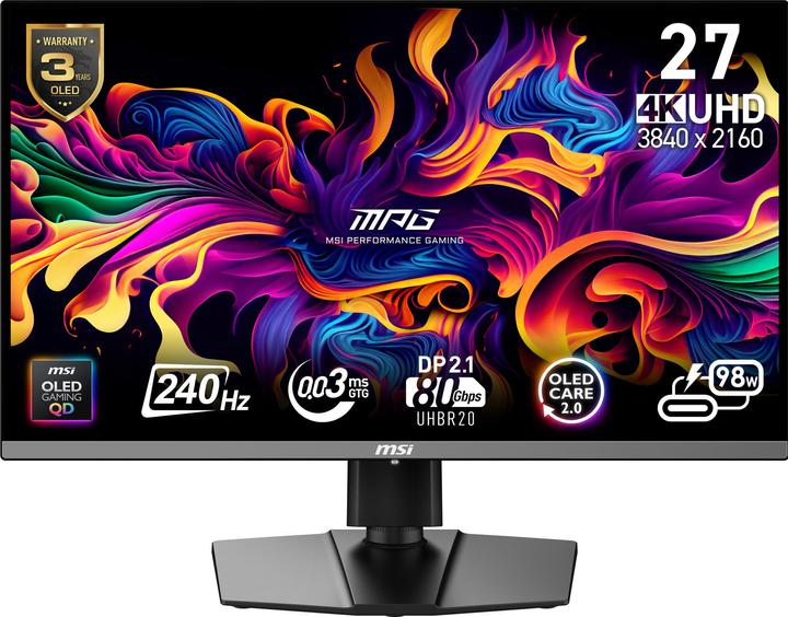 Actual product image MSI 27"(68.6cm)TFT MPG OLED 272URXDE QD-OLED 9S6-3CD79A-016 retail (3840 x 2160 Pixels, 26.50")