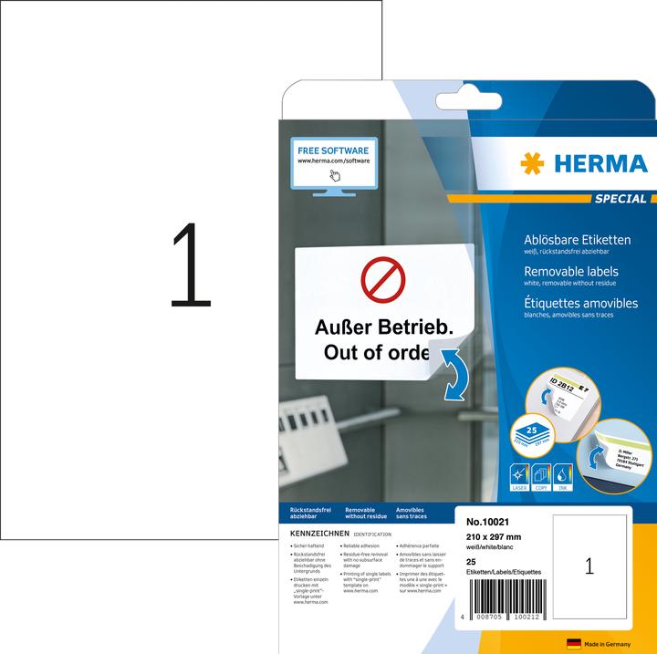 Actual product image HERMA A4 removable labels