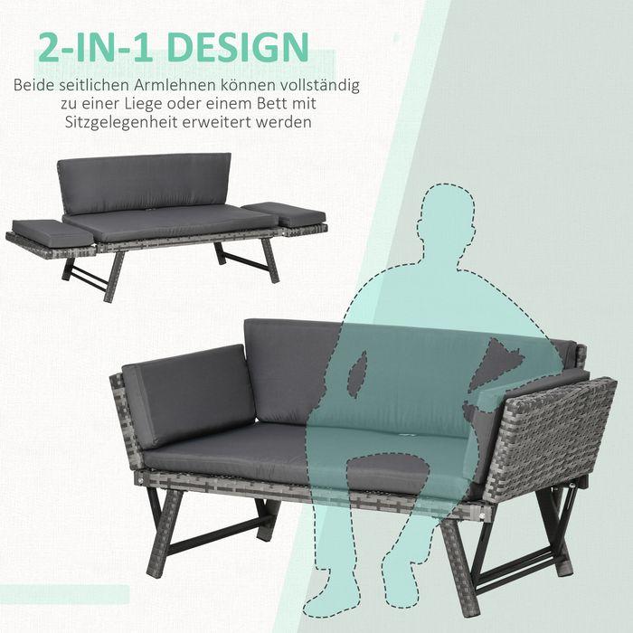 Produktbild Swisshandel24 Polyrattan Gartensofa 2 Sitzer Gartenmöbel Loungesofa Gartenbank Gartenliege klappbar Armlehnen Stah
