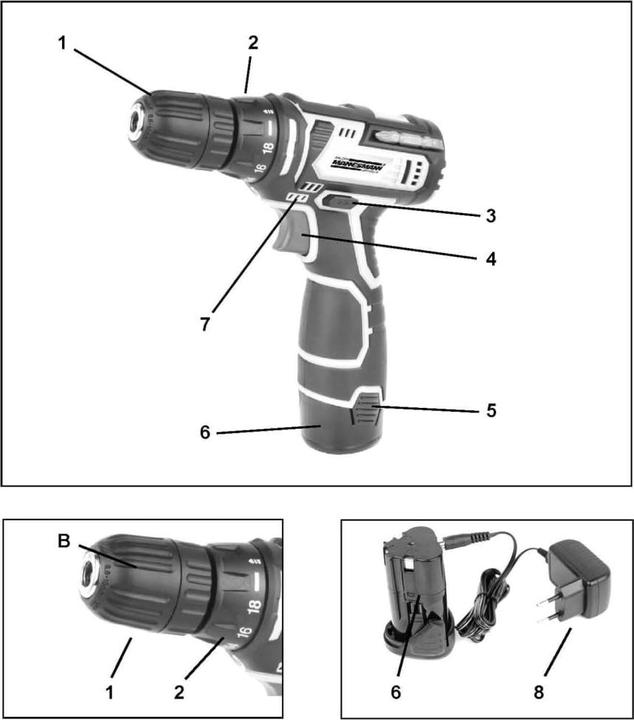 Actual product image Mannesmann Cordless drill 12 V (Rechargeable battery operated)
