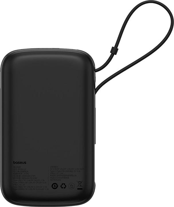 Immagine prodotto Baseus Powerbank Qpow Pro+ 10000mAh 22,5W con cavo USB-C integrato e display - nero (10000 mAh, 22.50 W, 37 Wh)