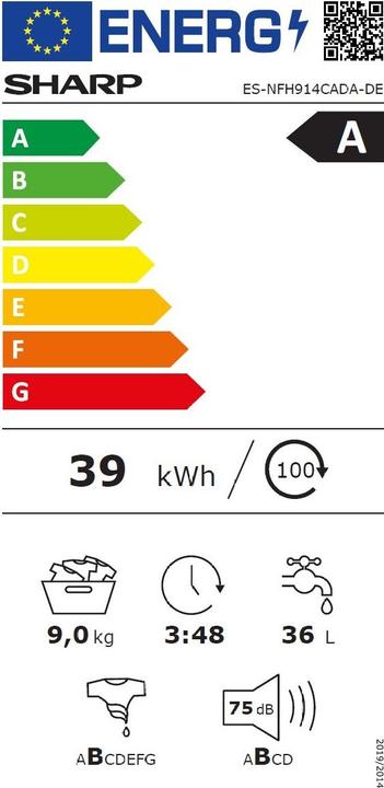 Energie-Label Sharp ES-NFH914CADA-DE (9 kg, Links)