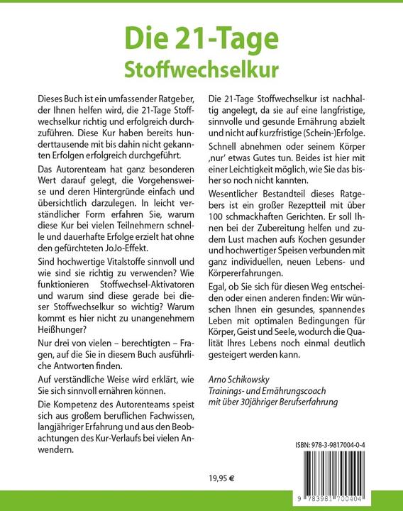 Produktbild Die 21-Tage Stoffwechselkur - das Original- (German Edition) (Deutsch, Christian Mörwald, Dr. med. Rudolf Binder, Rudolf Binder, Arno Schikowsky, 2014)