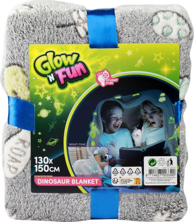 Productafbeelding Toi-Toys Glow N Fun Glow in the Dark Dino deken, 130x150cm (130 x 150 cm)