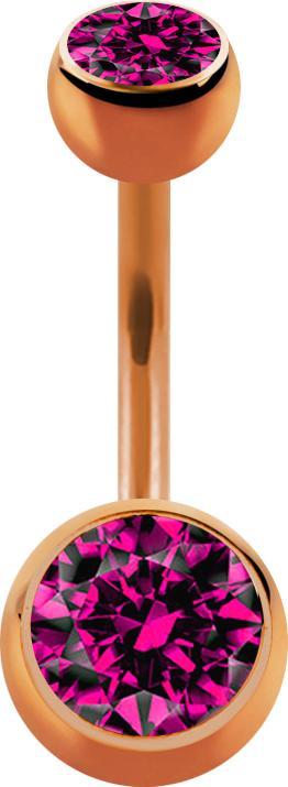 Star Piercing Banane rosegold mit zwei Kugeln Kristall fuchsia (Chirurgenstahl 316L, ohne Messing)