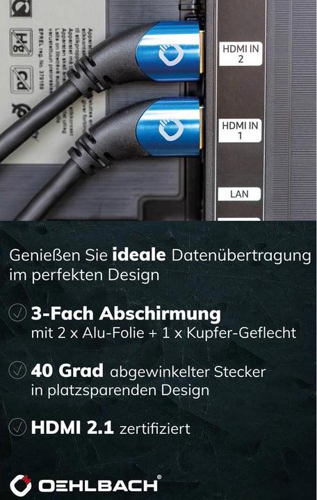 Produktbild Oehlbach HDMI AV Anschlusskabel (1x HDMI-Stecker - 1x HDMI-Stecker) 1 m Schwarz (1 m, HDMI)