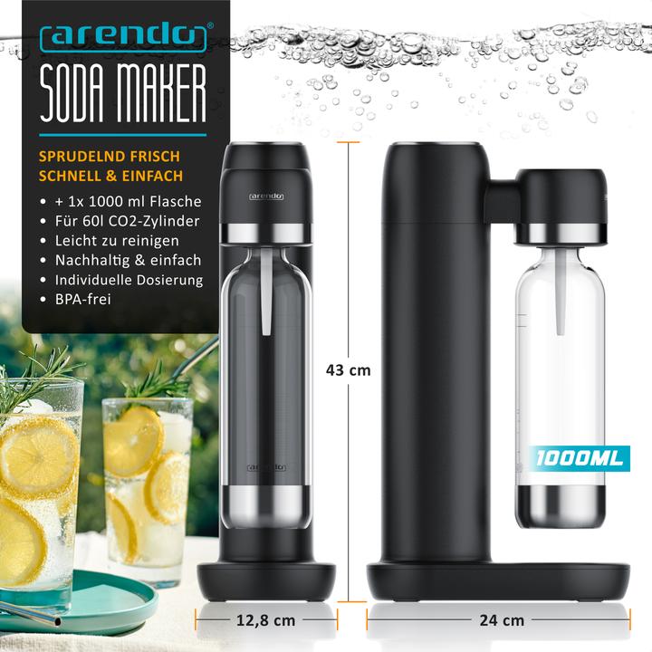 Produktbild Arendo Wassersprudler, Soda Maker + 1000 ml Flasche, Soda Streamer mit Wasserflasche, für 60l CO2 Zylinder