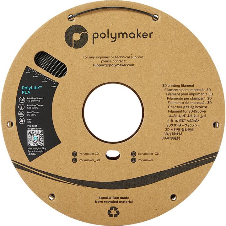 Actual product image Polymaker PolyLite PLA V2 - Black - 1.75mm (PLA, 1.75 mm, 1000 g, Black)
