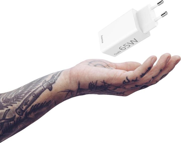 Produktbild Hama Schnellladegerät, GaN, 1x USB-C PD, 1x USB-A QC, Mini-Ladegerät, 65 W, Weiss (65 W)