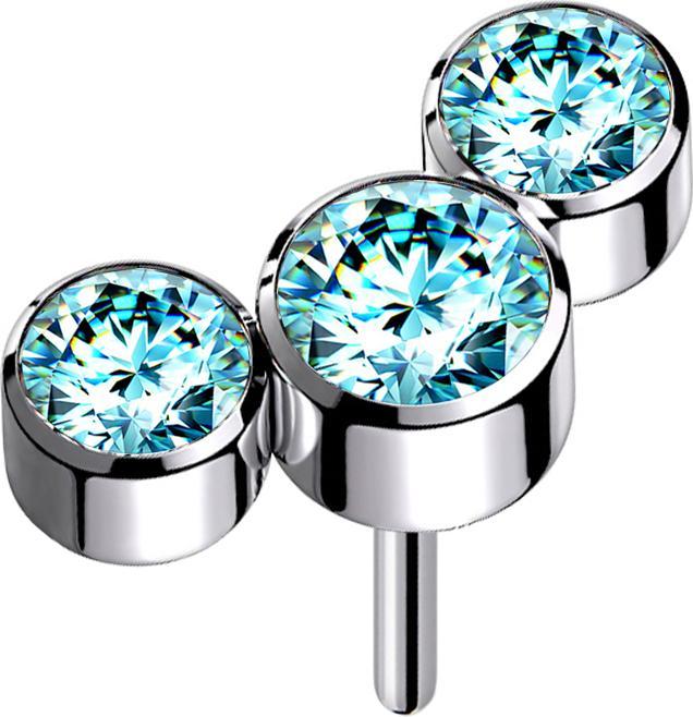 Star Piercing Threadless silber drei Kristalle aqua (Titan G23, ohne Messing)