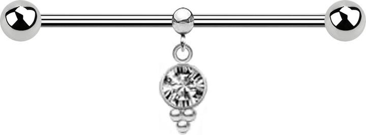 Star Piercing Barbell silber zwei Kugeln mit Kugel Ring Anhänger Kristall silber (ohne Messing, Chirurgenstahl 316L)