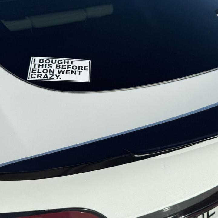 Actual product image Vds Tesla bumper sticker "I bought this before Elon went crazy"