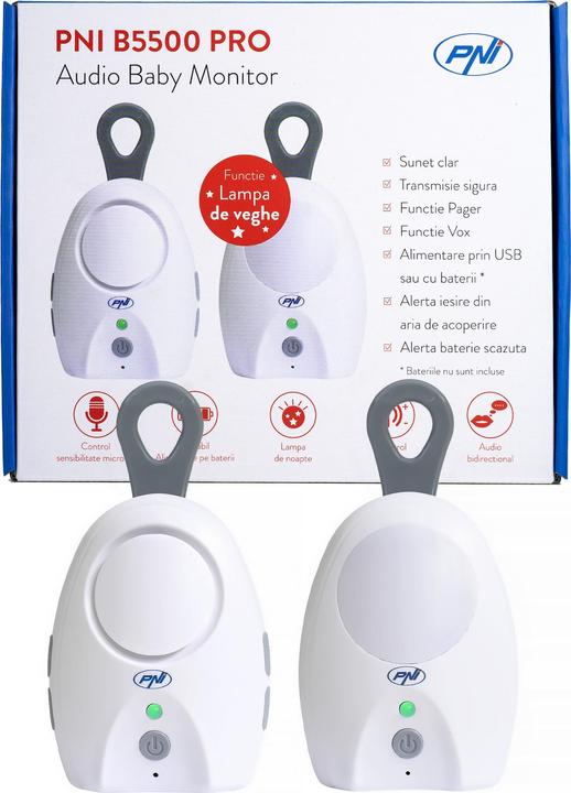 Immagine prodotto PNI Baby monitor audio B5500 PRO senza fili, interfono, con lampada notturna, funzione vox e (Audio del baby monitor, 100 m)