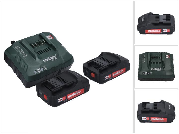 Metabo Basic Set 2x Li-Power Akkupack 18 V 2,0 Ah CAS Li-Ion Akku ( 2x 625596000 ) + ASC 55 Ladeger (18 V)
