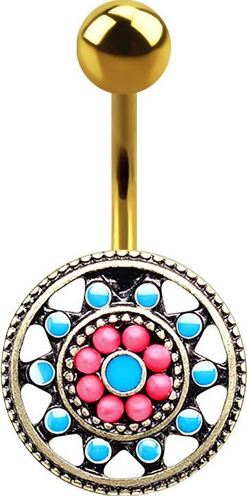 Star Piercing Banane vergoldet Aztec Tribal Sonne (Messing, Chirurgenstahl 316L)