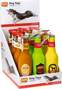 Actual product image Karlie Latex Dog Toy beer bottle with squeaker in display