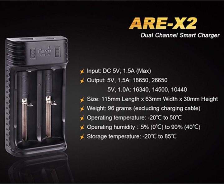 Actual product image Fenix Charger ARE-X2 for 10440, 14500, 18650, 26650