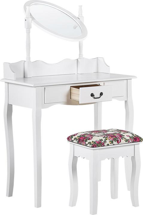 Produktbild Beliani Schminktisch mit ovalem Spiegel Hocker 1 Schublade weiss SOLEIL (39 x 30 x 47 cm)