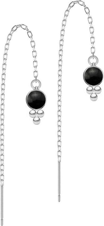 Star Piercing Ohrstecker silber freifallende Kette schwarzer Onyx Stein drei Kugeln (Chirurgenstahl 316L, Mineralisch, ohne Messing)