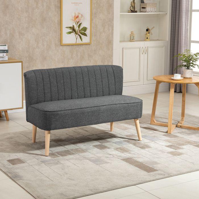 Produktbild Swisshandel24 2-Sitzer Stoffsofa Polstersofa Sitzmöbel Loungesofa Holz Schaumstoff Dunkelgrau 117 x 56,5 x 77 cm (2-Sitzer)