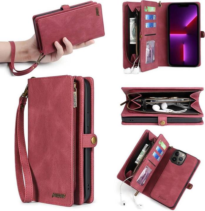 Actual product image Megshi iPhone 15 Pro Max - 2-1 Wallet Case red (Apple iPhone 15 Pro Max)