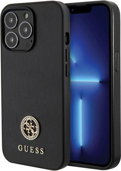 Immagine prodotto Guess GUHCP13LPS4DGPK Custodia rigida per iPhone 13 Pro 6.1" in pelle nera con logo in metallo Strass (Apple iPhone 13 Pro)