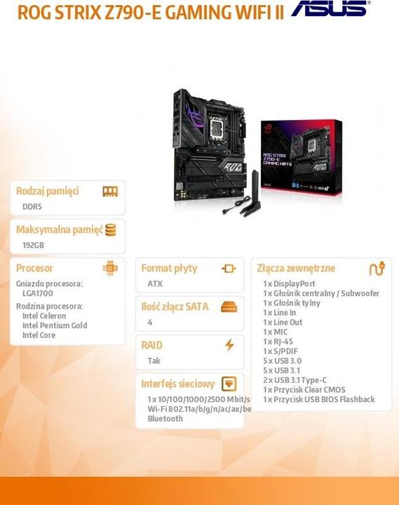 Immagine prodotto ASUS ROG STRIX Z790-E GAMING WIFI II (LGA 1700, Intel Z790, ATX)