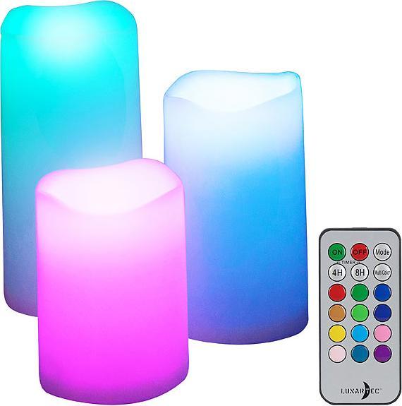 Produktbild Lunartec 3er-Set dimmbare RGB-LED-Kerzen mit Timer & Fernbedienung, bunt, IP44 (3 x)