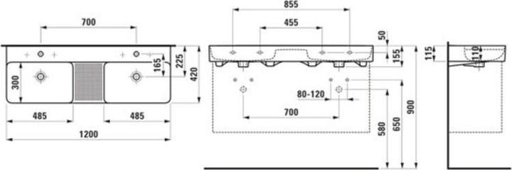 Produktbild Laufen Doppelwaschtisch VAL 1200x400mm we ma m ÜL ohne Hahnloch (400 mm, 1200 mm)