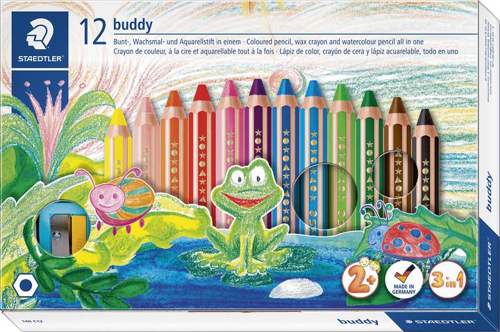 Staedtler Buntstifte Junior 140, mit Spitzer, 12 Farben (Mehrfarbig, 12 x)