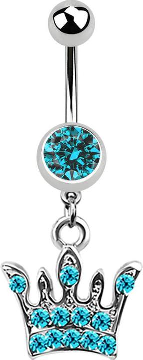 Star Piercing Banane silber mit Anhänger Krone aqua (Chirurgenstahl 316L, ohne Messing)