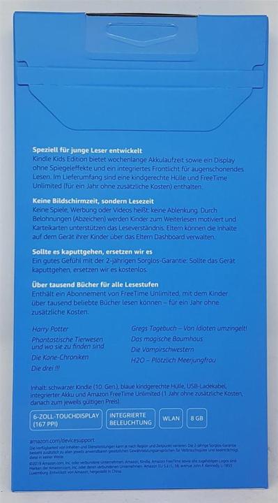 Produktbild Amazon Kindle Kids Edition without Special Offers inkl. Hülle (2019) (6", 8 GB, Schwarz, Blau)